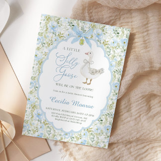Invitation Fête Bébé Silly Goose Floral Bleu Vintage