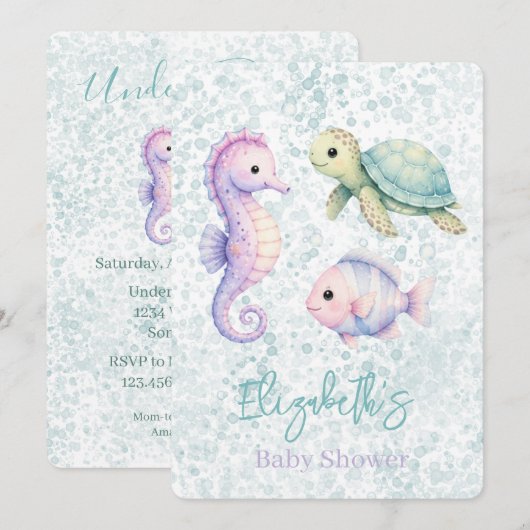 Invitation Fête bébé sous l'océan pastel  (Devant / Derrière)