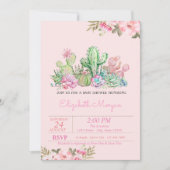 Invitation Fête bébé Succulent Aquarelle, Fleur (Devant)