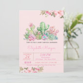 Invitation Fête bébé Succulent Aquarelle, Fleur (Debout devant)
