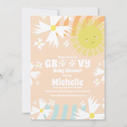 Invitation Fête bébé Summer Daisy Groovy Sun Rainbow (Devant)