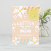 Invitation Fête bébé Summer Daisy Groovy Sun Rainbow (Debout devant)