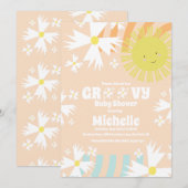 Invitation Fête bébé Summer Daisy Groovy Sun Rainbow (Devant / Derrière)