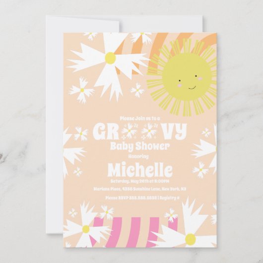 Invitation Fête bébé Summer Daisy Groovy Sun Rainbow (Devant)