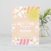 Invitation Fête bébé Summer Daisy Groovy Sun Rainbow (Debout devant)