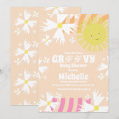 Invitation Fête bébé Summer Daisy Groovy Sun Rainbow (Devant / Derrière)