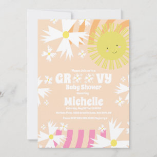 Invitation Fête bébé Summer Daisy Groovy Sun Rainbow 