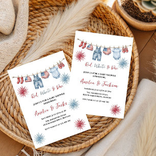 Invitation Fête Bébé Thème 4 Juillet Ruban Rouge Blanc et Béb