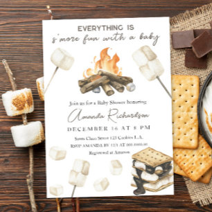 Invitation Fête bébé thème feu de camp et s'mores