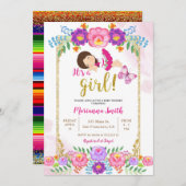 Invitation Fête bébé thème papillon floral mexicain (Devant / Derrière)