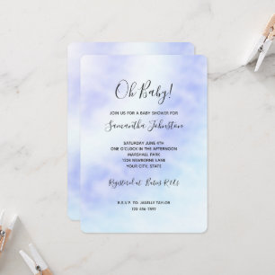 Invitation Fête bébé Tie dye bleu aqua blanc Violet