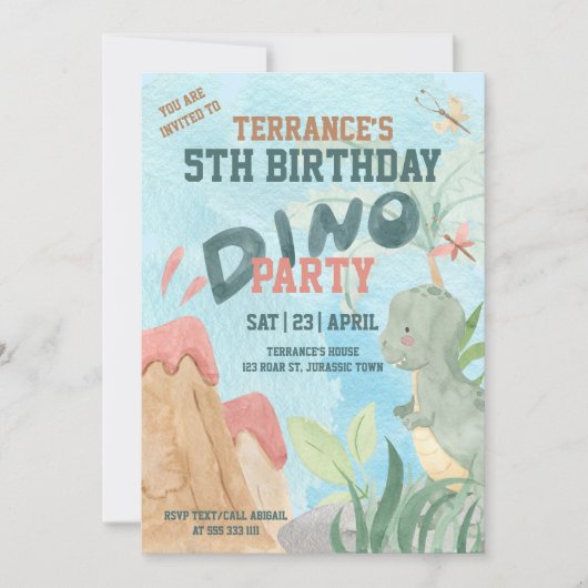 Invitation Fête bébé Tiranosaurios Rex Dino amusant (Devant)