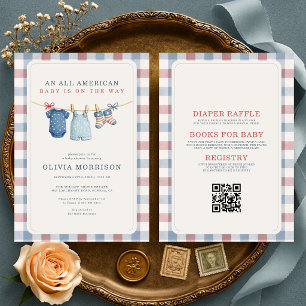 Invitation Fête bébé tout en un avec corde à linge Tout améri