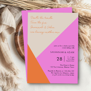 Invitation Fête bébé Tricolore Rose Clair et Orange