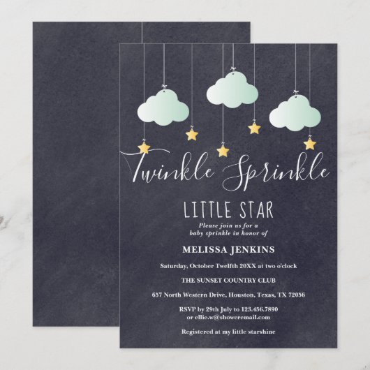 Invitation Fête bébé Twinkle Sprinkle Tableau craie (Devant / Derrière)