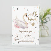 Invitation Fête Bébé Twinkle Twinkle, Fleurs de Cygne (Debout devant)