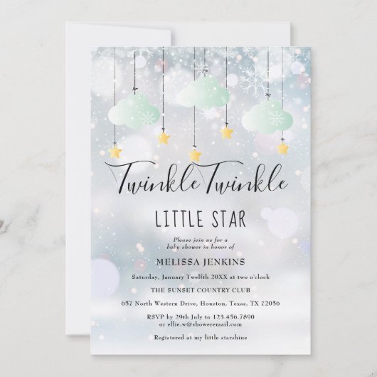 Invitation Fête bébé Twinkle Twinkle Little Star Hiver (Devant)