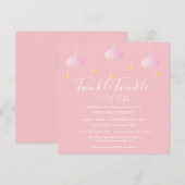 Invitation Fête bébé Twinkle Twinkle Little Star Rose (Devant / Derrière)