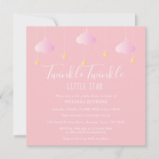 Invitation Fête bébé Twinkle Twinkle Little Star Rose (Devant)