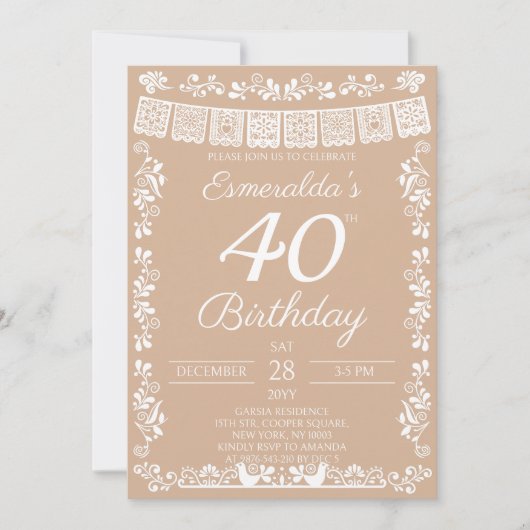Invitation Fête Beige 40e Anniversaire (Devant)