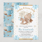 Invitation Fête Biscuits d'Hiver Bleus & Cacao (Devant / Derrière)
