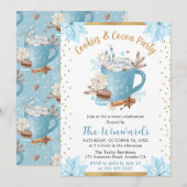 Invitation Fête Biscuits d'Hiver Bleus & Chocolat Chaud (Devant / Derrière)