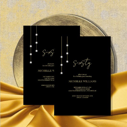 Invitation Fête Black And Gold Script Moderne