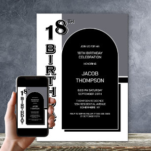 Invitation Fête Black Arch 18e anniversaire moderne