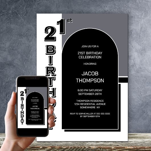 Invitation Fête Black Arch 21e anniversaire moderne