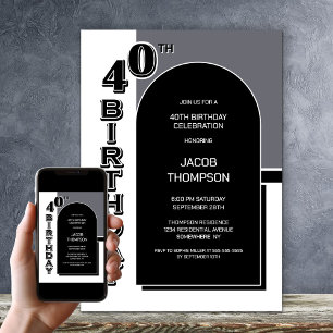 Invitation Fête Black Arch 40e anniversaire moderne