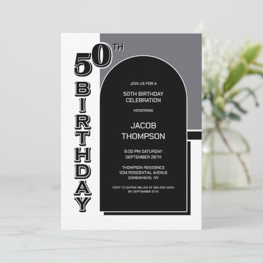 Invitation Fête Black Arch 50e anniversaire moderne (Debout devant)