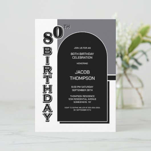 Invitation Fête Black Arch 80e anniversaire moderne (Debout devant)