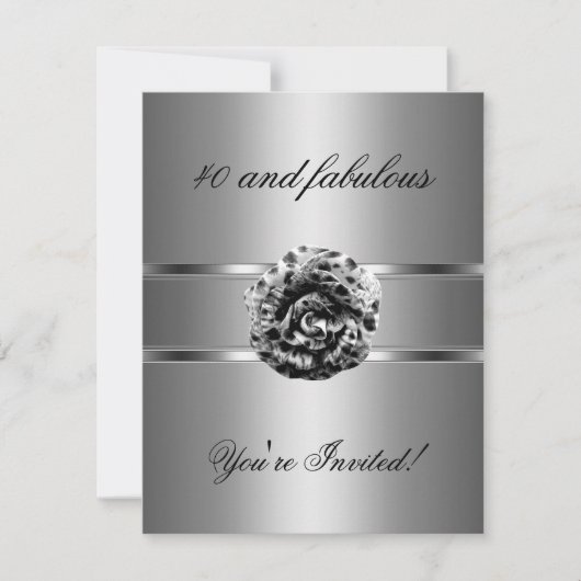 Invitation fête Black Grey Fleur Incroyable 40 ans (Devant)