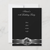 Invitation fête Black Grey Fleur Incroyable 40 ans (Dos)