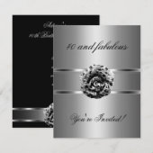 Invitation fête Black Grey Fleur Incroyable 40 ans (Devant / Derrière)