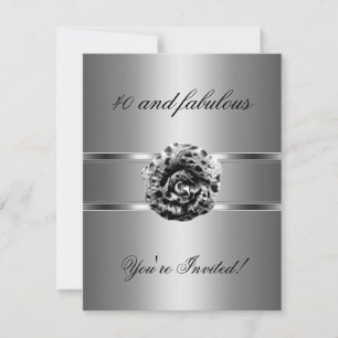 Invitation fête Black Grey Fleur Incroyable 40 ans