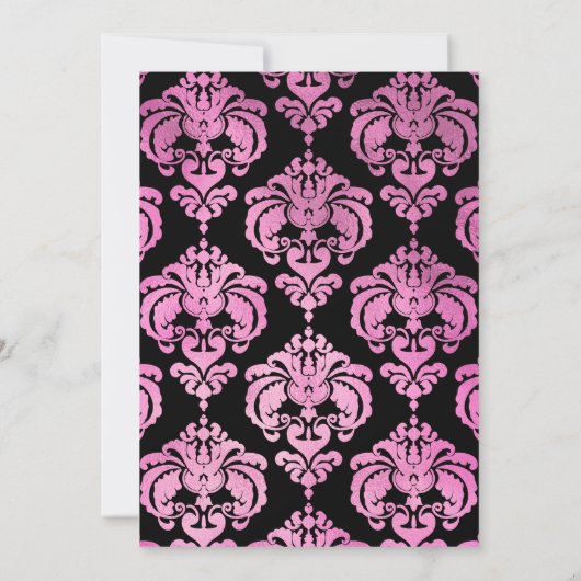 Invitation Fête Black & Pink Damask Chic Élégant Douce 16 (Dos)