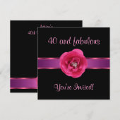 Invitation Fête Black Pink Fleur Fabuleuse 40ème (Devant / Derrière)