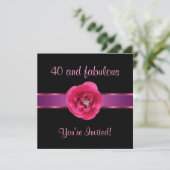 Invitation Fête Black Pink Fleur Fabuleuse 40ème (Debout devant)