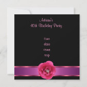 Invitation Fête Black Pink Fleur Fabuleuse 40ème (Dos)