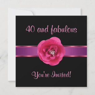 Invitation Fête Black Pink Fleur Fabuleuse 40ème