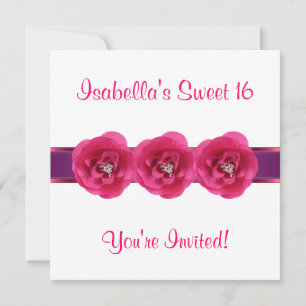 Invitation Fête Blanc Fleur Rose Sweet 16