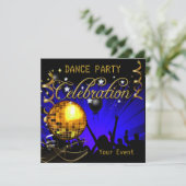 Invitation Fête Bleu Or Soirée Dansante Boule Disco (Debout devant)