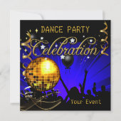 Invitation Fête Bleu Or Soirée Dansante Boule Disco (Devant)