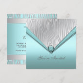 Invitation Fête Bleu Turquoise Argent (Devant / Derrière)