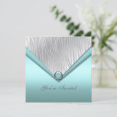 Invitation Fête Bleu Turquoise Argent (Debout devant)