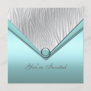 Invitation Fête Bleu Turquoise Argent