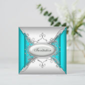 Invitation Fête Bleu Turquoise Argent (Debout devant)
