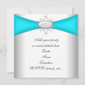 Invitation Fête Bleu Turquoise Argent (Dos)