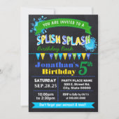 Invitation Fête bleue d'anniversaire de Splash Splish Chalkbo (Devant)
